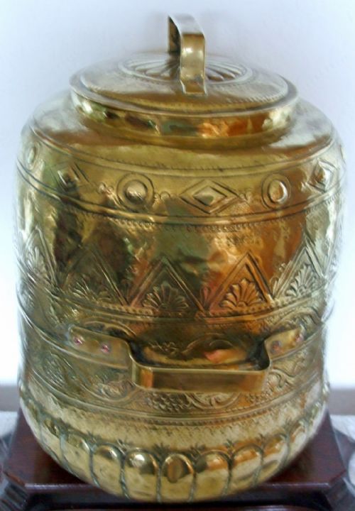 fig 1. Antique Dutch or English Lidded Brass Storage Container
