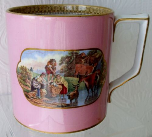 Antique English Victorian Pratt-ware One Litre Pottery Mug