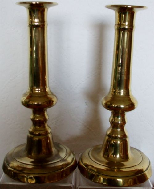 Pair of Antique English Late Georgian Brass Candlesticks