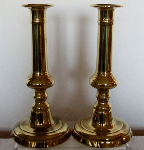 fig 2. Pair of Antique English Late Georgian Brass Candlesticks