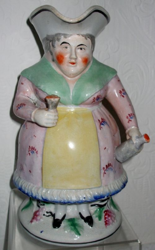 Antique English Victorian Staffordshire Pottery Female Quart Toby Jug