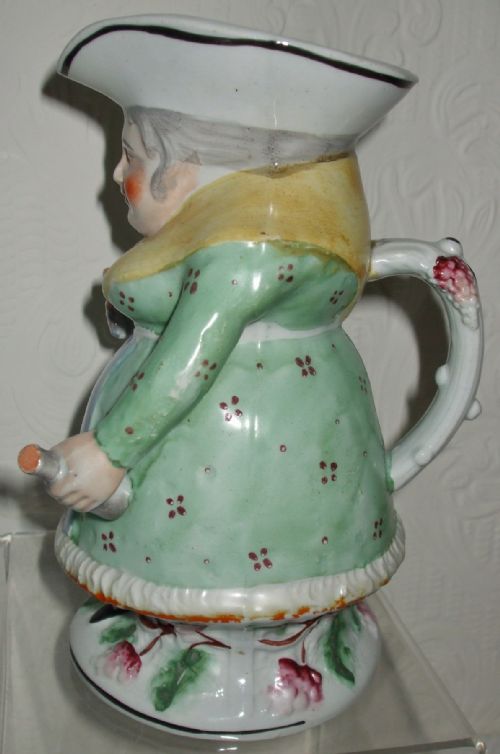 fig 1. Antique English Victorian Staffordshire Pottery Female Quart Toby Jug