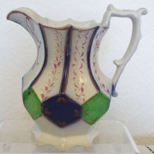 Antique Victorian Gaudy Welsh "Harlech" Pattern Pottery Jug
