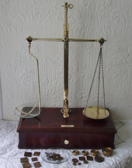Set of Antique English Victorian Apothecary Scales ~ May, Roberts & Co. ~ London