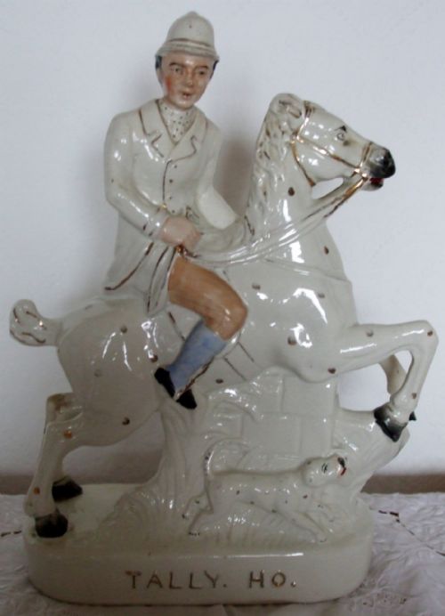 fig 1. Pair of Antique English Victorian Staffordshire Pottery Equestrian Figures ~