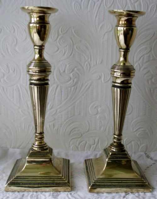 Pair of Antique English Georgian Brass Candlesticks