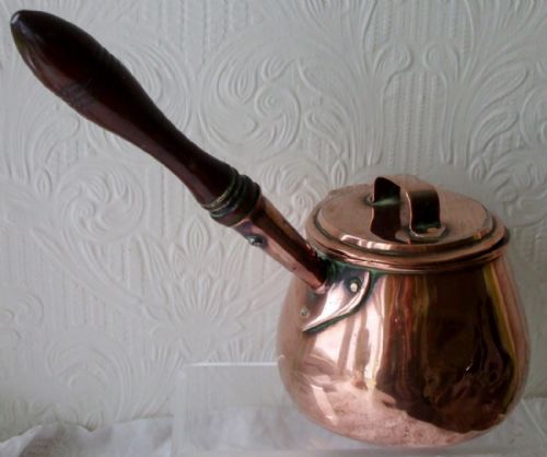 fig 1. Antique English Georgian Copper Brandy Warming Pan and Cover