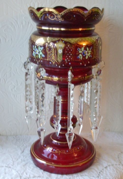 fig 1. Pair of Antique English Victorian Ruby Glass Lustres