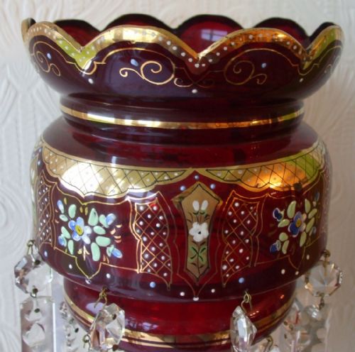 fig 2. Pair of Antique English Victorian Ruby Glass Lustres