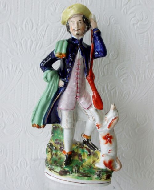 Antique English Victorian Staffordshire Pottery Figure of a Huntsman ~ H 1862