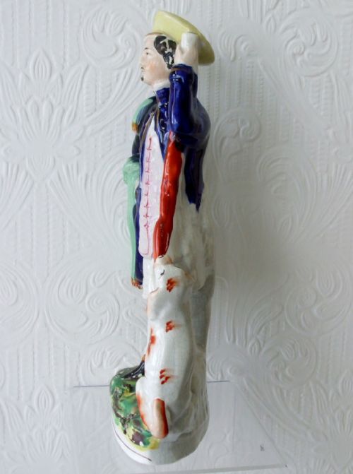 fig 1. Antique English Victorian Staffordshire Pottery Figure of a Huntsman ~ H 1862