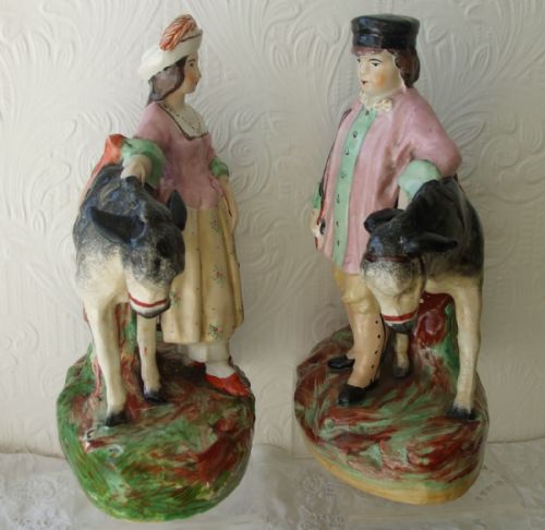 fig 1. Pair of Antique English Victorian Staffordshire Pottery Figures ~