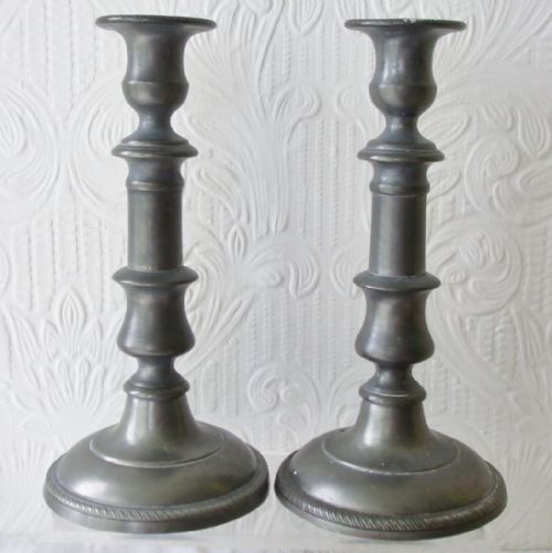 Pair of Antique English Georgian Pewter Candlesticks