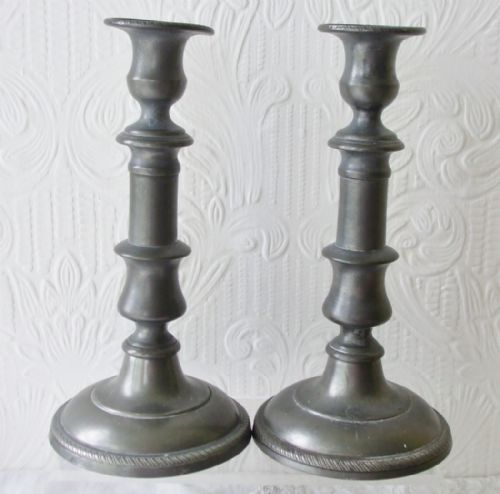 fig 1. Pair of Antique English Georgian Pewter Candlesticks