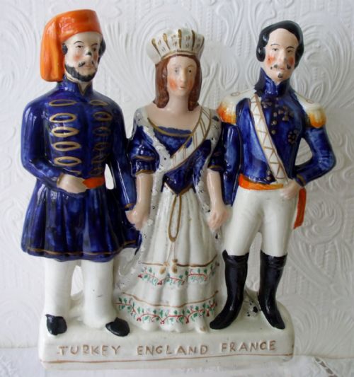 Antique English Victorian Staffordshire Pottery Royal Portrait Figure ~ "Turkey - England - France" ~ P C75 ~ H 783