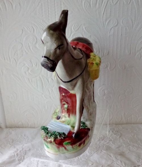 fig 1. Antique English Victorian Staffordshire Pottery Figure of a Donkey ~ H 2929