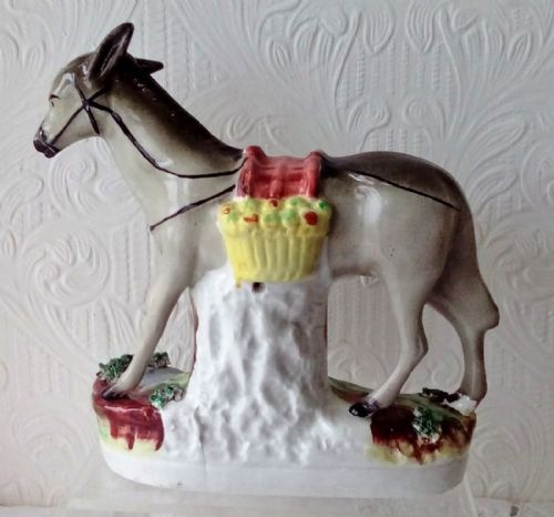 fig 2. Antique English Victorian Staffordshire Pottery Figure of a Donkey ~ H 2929