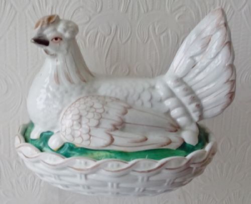 Antique English Victorian Staffordshire Pottery "Hen on Nest" Tureen and Cover