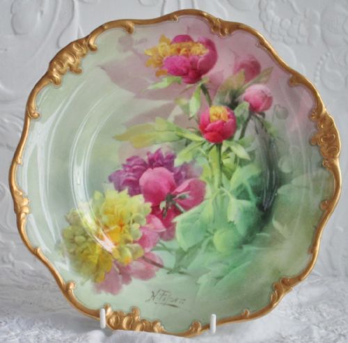 Antique English Edwardian Royal Doulton Porcelain Cabinet Plate "Peonies"  by Harry Piper for Tiffany & Co., New York