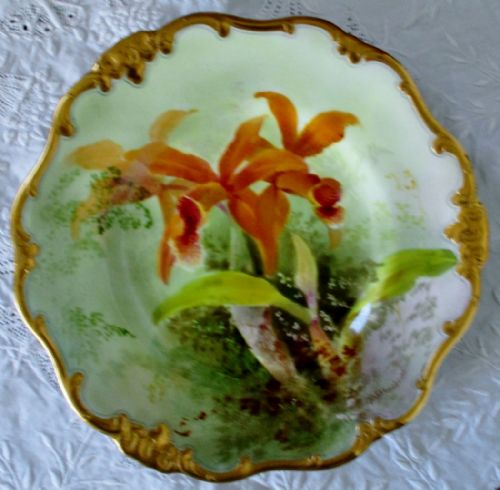 Antique English Edwardian Royal Doulton Porcelain Cabinet Plate ~ "Orchids" ~ David Dewsberry