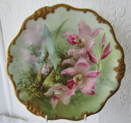 Antique English Edwardian Royal Doulton Porcelain Cabinet Plate ~ "Laelia Gouldiana Orchids" ~ David Dewsberry