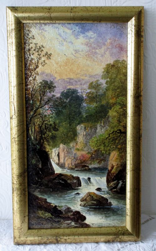 Antique English Victorian Copeland Ceramic Plaque "Fairy Glen ~ Betws-y-coed" ~  Decorated and Signed by William Yale of Stoke