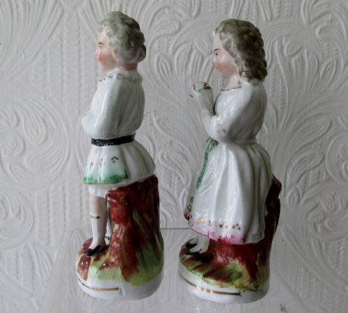fig 1. Pair of Antique English Victorian Staffordshire Pottery Figures ~