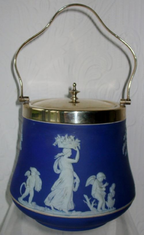 Antique English Victorian Wedgwood Jasperware Biscuit Barrel