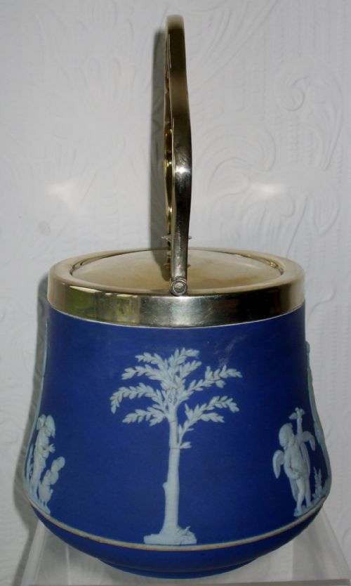 fig 1. Antique English Victorian Wedgwood Jasperware Biscuit Barrel