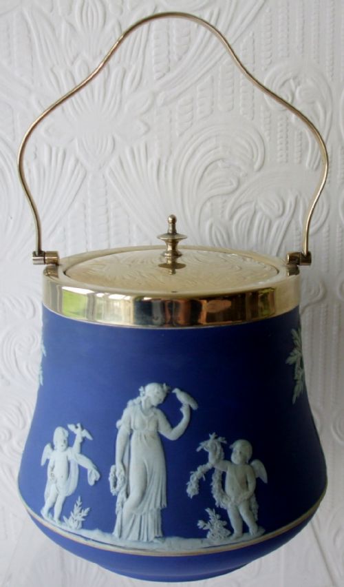 fig 2. Antique English Victorian Wedgwood Jasperware Biscuit Barrel