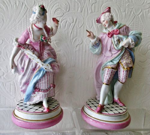 Pair of Antique "Dresden" Porcelain Figurines ~ "A Gallant and His Lady"