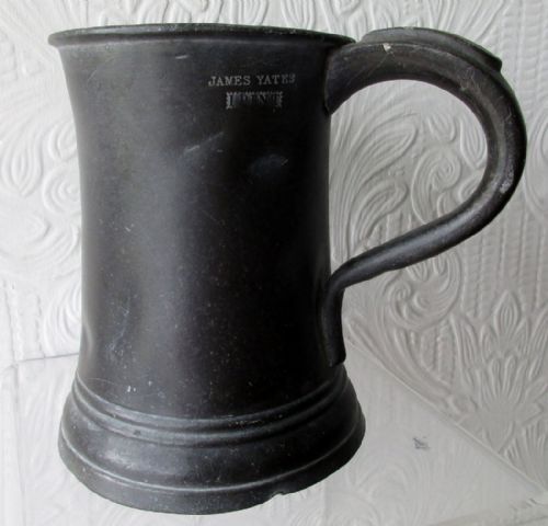 Antique English Georgian Pewter Pint Concave Mug ~ James Yates ~ Cotterell O.p. 5338