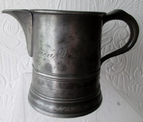 Antique English Victorian Pewter Pint Tavern Jug ~ Green Dragon ~ Brighton