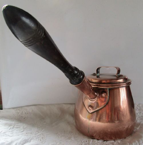 fig 1. Antique English Georgian Copper Brandy Warming Pan and Cover