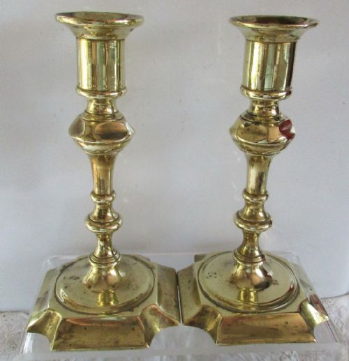 Pair of Antique English Georgian Brass Candlesticks