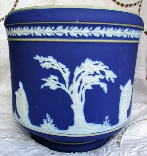 Antique English Victorian Blue Jasperware Jardiniere ~ William Adams & Sons