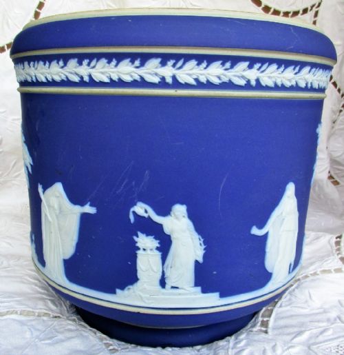 fig 1. Antique English Victorian Blue Jasperware Jardiniere ~ William Adams & Sons