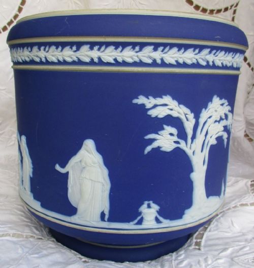 fig 2. Antique English Victorian Blue Jasperware Jardiniere ~ William Adams & Sons