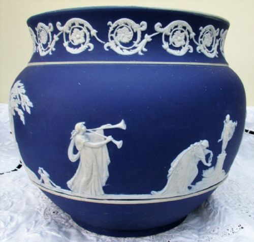 Antique English Victorian Blue Jasperware Jardiniere ~ William Adams & Sons