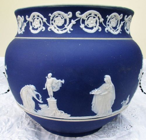 fig 1. Antique English Victorian Blue Jasperware Jardiniere ~ William Adams & Sons