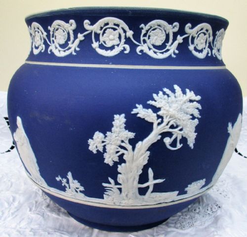 fig 2. Antique English Victorian Blue Jasperware Jardiniere ~ William Adams & Sons