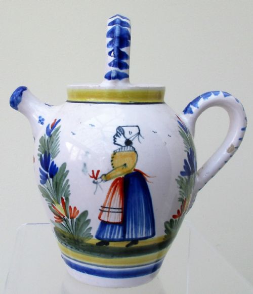 Antique Hr Quimper French Faience Biberon / Cider Jug