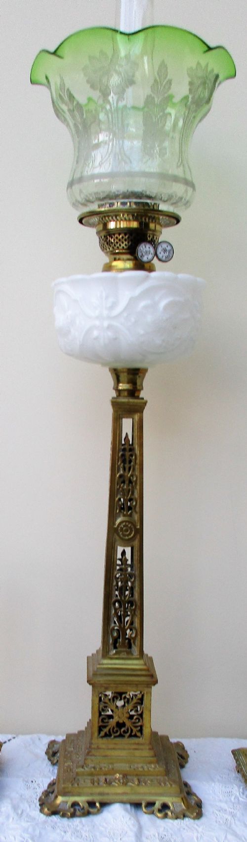 Antique Anglo - French "Belle Époque" Cast Brass Column Oil Lamp