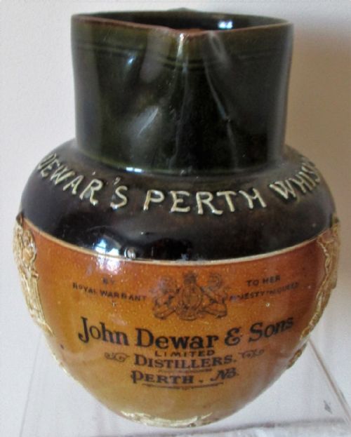 Antique English Victorian Doulton Lambeth Stoneware "Dewar's Perth Whisky" Jug
