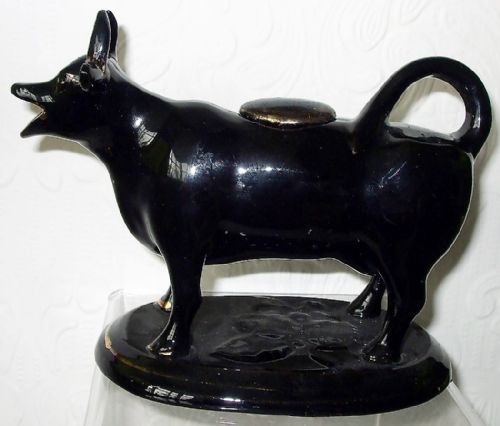 Antique English Victorian "Jackfield" Pottery Cow Creamer
