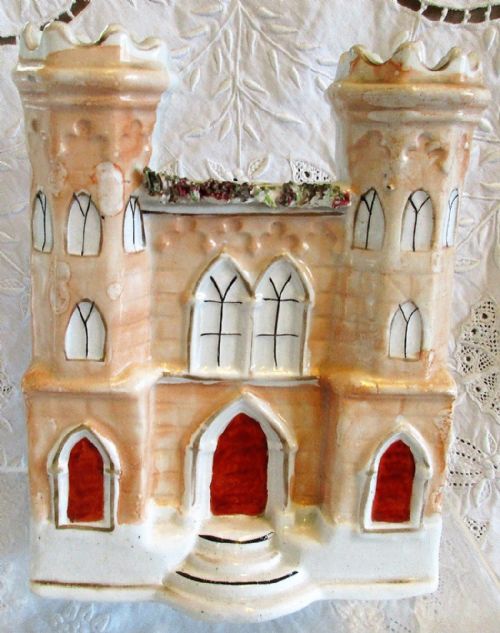 Antique English Victorian Staffordshire Pottery Gothic Castle