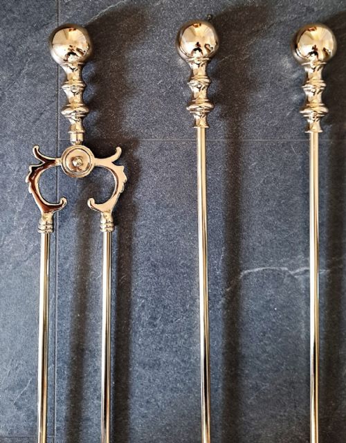 fig 1. Set of Antique English Edwardian Brass Fire Irons ~ Poker, Shovel & Tongs