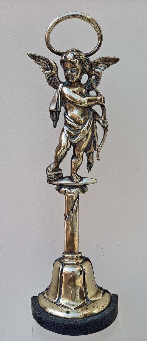 Antique English Victorian "Cupid" Brass Door Porter / Doorstop