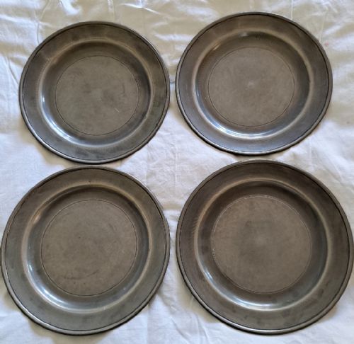 Set of 4 Antique English Georgian Pewter Plates