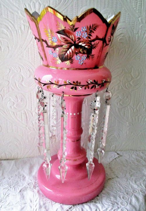 fig 2. Pair of Antique English Victorian Pink Glass Lustres